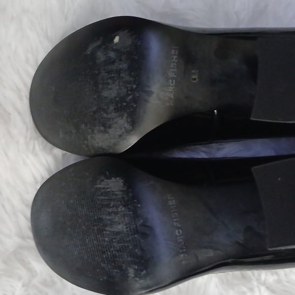 Marc Fisher Glossy Black Grannycore  Chunky Heel Loafers with Chain Accent - Picture 8 of 16